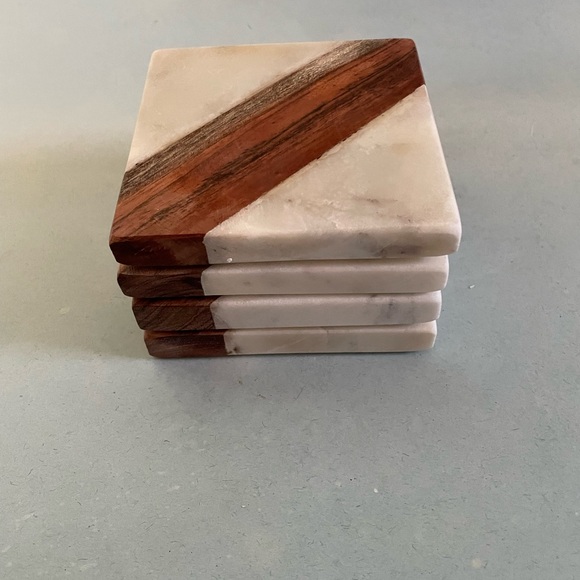 EUC Wood Inlaid Marble Coasters | Set of 4 - Picture 2 of 5